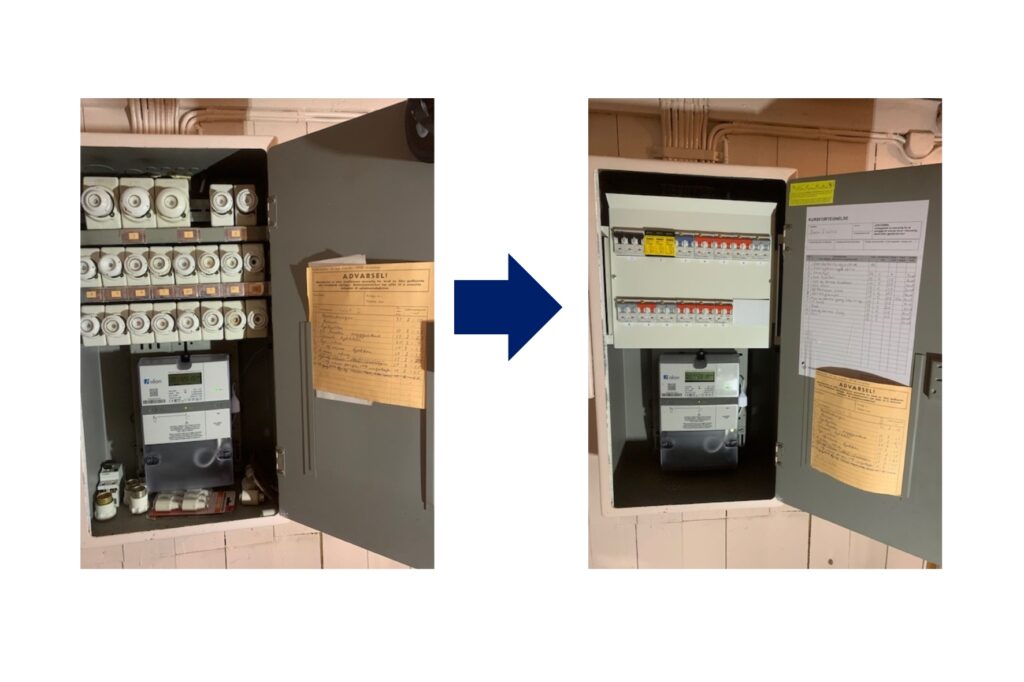 Ny innmat i gammelt skap 2 - Tinn Energi & Fiber Ny innmat i gammelt sikringsskap
